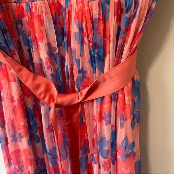Anaya Wrap Front Chiffon Coral Blue Romantic Tulle Floral Maxi Dress Size 18 - Picture 8 of 10